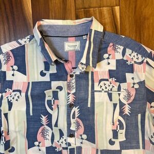 7Diamonds Button Down Shirt Mens Blue Pink Pineapple Short Sleeve - FITS SMALL